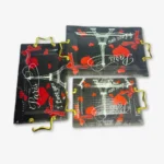 طقم صينيه اركوبيركس 3 قطع تغليف فوم هدايا برج ايفل  - اسود واحمر