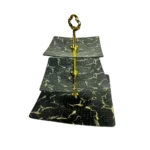 شيالة كعك 3 دور مربع ماربل اسود -مزود بعامود دهبي فاخر