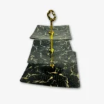 ⁦شيالة كعك 3 دور مربع ماربل اسود -مزود بعامود دهبي فاخر⁩ - الصورة ⁦2⁩