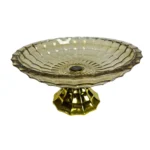 طبق فاكهه زجاج عسلى بقاعدة ذهبي