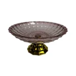 طبق فاكهه زجاج روز بقاعدة ذهبي