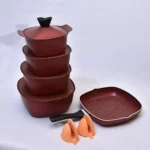 طقم حلة جرانيت 11 قطعة مربع  - احمر