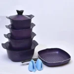 طقم حلة جرانيت 11 قطعة مربع  - ازرق