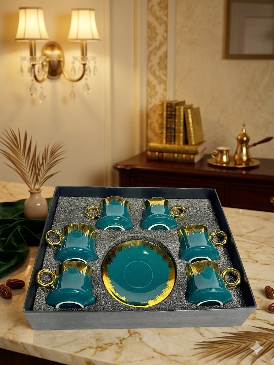 Gemini_Generated_Image_zeoijozeoijozeoi طقم قهوة بورسلين بالطبق 12 قطعة مدور - زيتي - الصورة 1