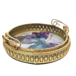 طقم صينيه 2قطعة مدور معدن  - زجاج فراشة