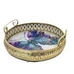 ⁦طقم صينيه 2قطعة مدور معدن  - زجاج فراشة⁩ - الصورة ⁦2⁩