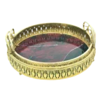 طقم صينيه 2 قطعة مدور معدن - زجاج احمر