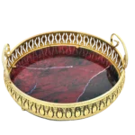 ⁦طقم صينيه 2 قطعة مدور معدن - زجاج احمر⁩ - الصورة ⁦2⁩