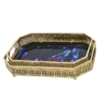 طقم صينيه 2 قطعة مستطيل معدن  - زجاج ريشة