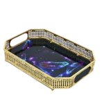 ⁦طقم صينيه 2 قطعة مستطيل معدن  - زجاج ريشة⁩ - الصورة ⁦2⁩