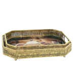 طقم صينيه 2 قطعة مستطيل معدن  - زجاج شاي