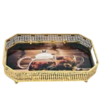 ⁦طقم صينيه 2 قطعة مستطيل معدن  - زجاج شاي⁩ - الصورة ⁦2⁩