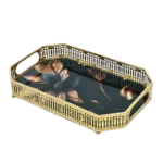 ⁦طقم صينيه 2 قطعة مستطيل معدن  - زجاج ورد⁩ - الصورة ⁦2⁩