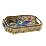 طقم صينيه 2 قطعة مستطيل معدن  - زجاج فراشة