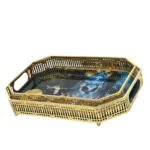 طقم صينيه 2 قطعة مستطيل معدن  - زجاج غزالة