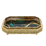 طقم صينيه 2 قطعة مستطيل معدن  - زجاج اخضر