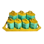 طقم توابل بغطاء و حامل خشب - اخضر