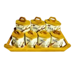 طقم توابل بغطاء و حامل خشب - ابيض