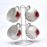 طقم بولة شوربة 4 قطع بورسلين حامل اسانسير-قلب ابيض