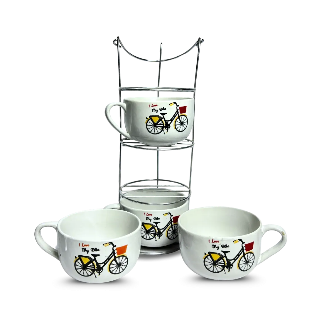 PO-205-1003-3 (1) طقم بولة شوربة 4 قطع بورسلين حامل اسانسير-عجله - الصورة 1