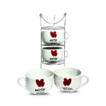 طقم بولة شوربة 4 قطع بورسلين حامل اسانسير-ابيض قلب فراشه