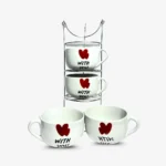 ⁦طقم بولة شوربة 4 قطع بورسلين حامل اسانسير-ابيض قلب فراشه⁩ - الصورة ⁦2⁩