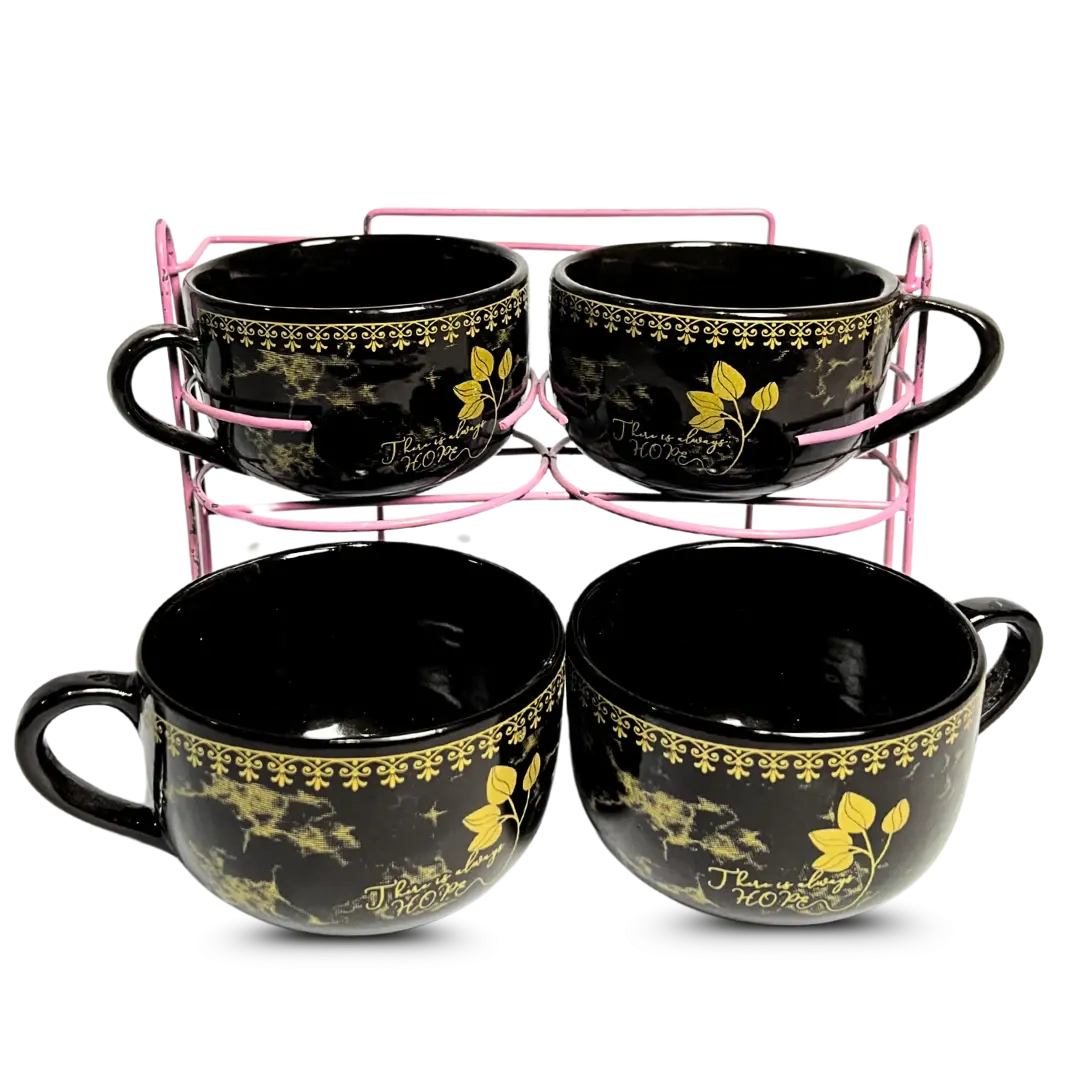 PO-205-1020-1 (1) طقم بولة شوربة 4 قطع بورسلين حامل قفص-ورود - الصورة 1