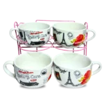 ⁦طقم بولة شوربة 4 قطع بورسلين حامل قفص-برج ايفل⁩ - الصورة ⁦2⁩