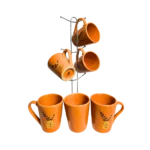 طقم مج كافية بورسلين كلاسيك 6 قطع بالحامل-اسود