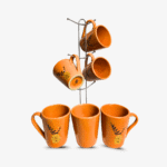 ⁦طقم مج كافية بورسلين كلاسيك 6 قطع بالحامل-اسود⁩ - الصورة ⁦2⁩