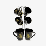 ⁦طقم مج كافية بورسلين كلاسيك 6 قطع بالحامل-اسود ورق شجر⁩ - الصورة ⁦2⁩