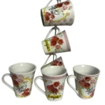 طقم مج كافية بورسلين 6 قطع بالحامل