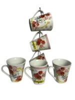 طقم مج كافية بورسلين 6 قطع بالحامل