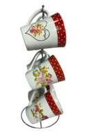 ⁦طقم مج كافية بورسلين 6 قطع بالحامل ورد احمر⁩ - الصورة ⁦2⁩