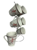 طقم مج كافية بورسلين 6 قطع بالحامل ابيض ورد