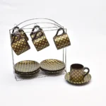 طقم قهوة بورسلين بالطبق 12 قطعة بالحامل-اسود في دهبي