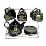 ⁦طقم شاى بورسلين بالبراد 15 قطعة اسود رخامي بالحامل⁩ - الصورة ⁦2⁩