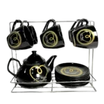 ⁦طقم شاى بورسلين بالبراد 15 قطعة اسود قلب بالحامل⁩ - الصورة ⁦2⁩