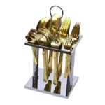 طقم ملعقة 24 قطعة علي حامل ذهبي  - زجزاج