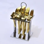 طقم ملعقة 24 قطعة علي حامل ذهبي  - مضلع