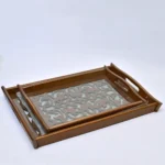 طقم صينيه تقديم 2 قطعة خشب و زجاج ارابسك
