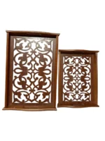 ⁦طقم صينيه تقديم 2 قطعة خشب و زجاج ارابسك⁩ - الصورة ⁦2⁩