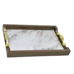 ⁦طقم صينيه تقديم 2 قطعة رخامي- ابيض و رمادي⁩ - الصورة ⁦2⁩