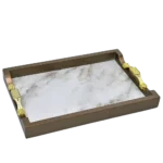 ⁦طقم صينيه تقديم 2 قطعة رخامي- ابيض و رمادي⁩ - الصورة ⁦3⁩