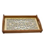 ⁦طقم صينيه تقديم 2 قطعة خشب و زجاج ارابسك⁩ - الصورة ⁦2⁩