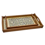 ⁦طقم صينيه تقديم 2 قطعة خشب و زجاج ارابسك⁩ - الصورة ⁦3⁩