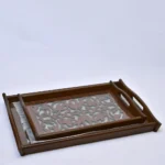 طقم صينيه تقديم 2 قطعة خشب و زجاج ارابسك