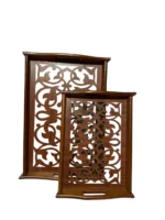 ⁦طقم صينيه تقديم 2 قطعة خشب و زجاج ارابسك⁩ - الصورة ⁦2⁩