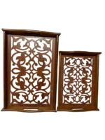 ⁦طقم صينيه تقديم 2 قطعة خشب و زجاج ارابسك⁩ - الصورة ⁦3⁩