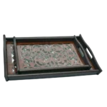 طقم صينيه تقديم 2 قطعة خشب و زجاج ارابسك